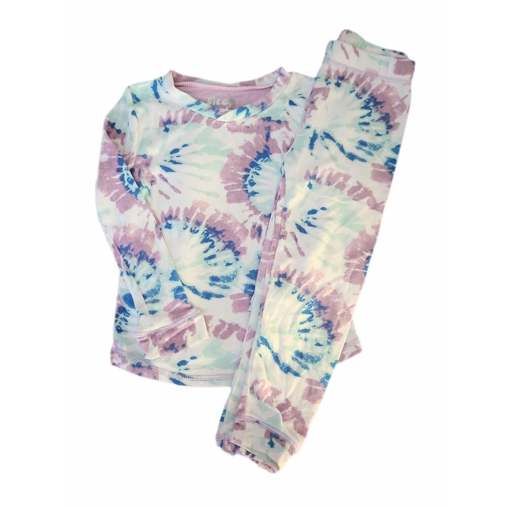 2pc Pink/Blue Soft Tie Dye PJ Pajama Set sz 4T Girls Long Sleeve Top + Pants